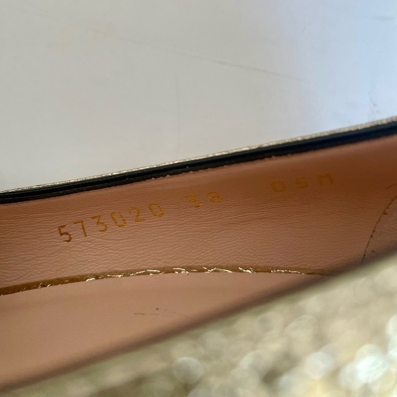 Gucci Metallic Gold Marmont GG Platform Platino Fringe Logo Block Heel pumps 38 - Picture 5 of 13